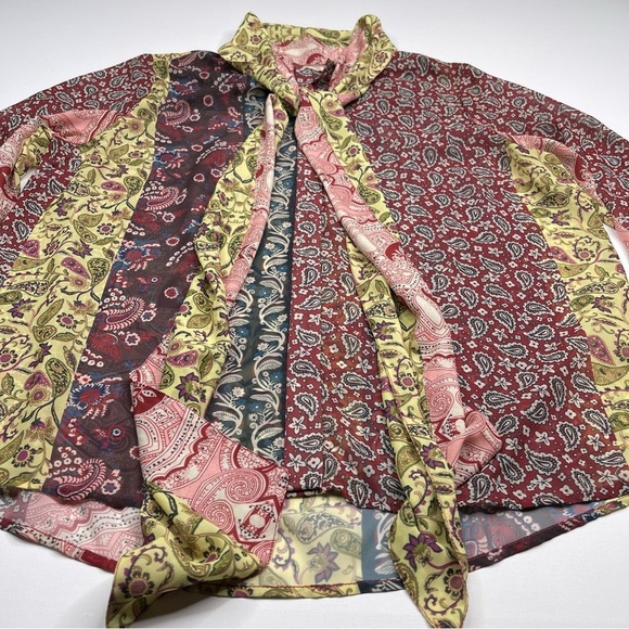Soft Surroundings Blouse Top Langdon Patchwork Paisley Sheer Boho Peasant Office - Picture 2 of 15